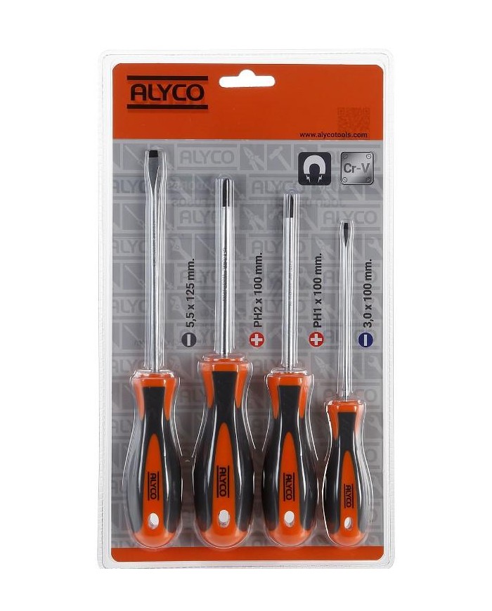 DESTORNILLADOR ALYCO PLANO, RECTO Y PH (JGO 4 PZAS.)