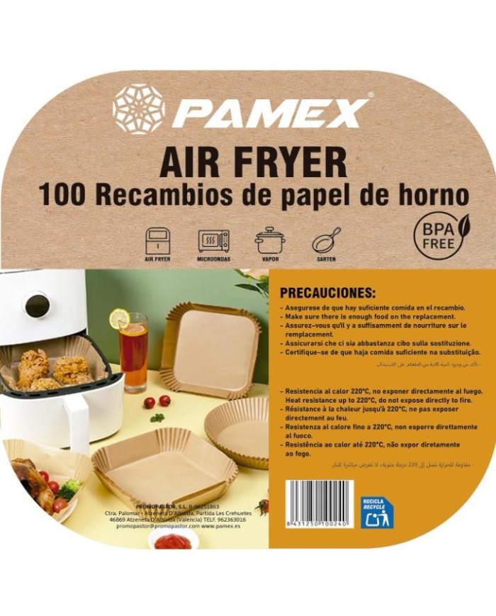 BANDEJAS DESECHABLES PAMEX FREIDORA AIRE 20X20CMS. (B/100UDS.)