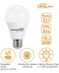 BOMBILLA LED ESTANDAR BATTERYLIGHT A55  7W. E27 6000K