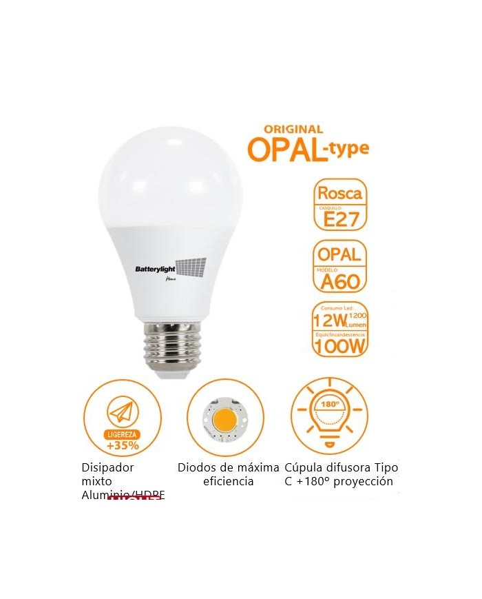 BOMBILLA LED ESTANDAR BATTERYLIGHT A60 12W. E27 6000K