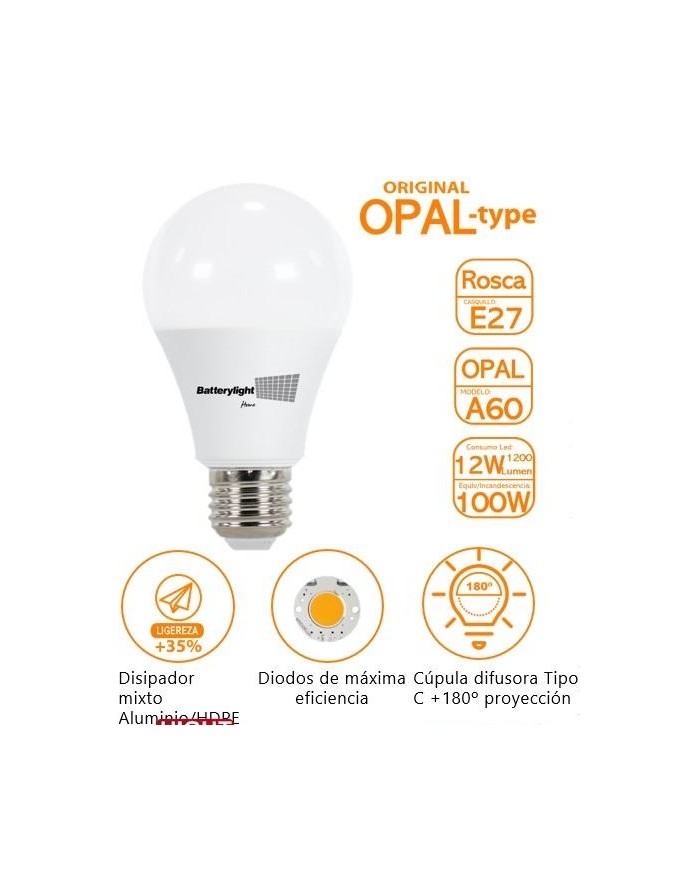 BOMBILLA LED ESTANDAR BATTERYLIGHT A60 12W. E27 2700K