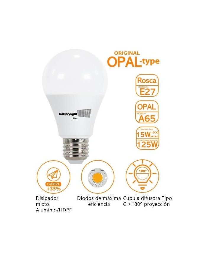 BOMBILLA LED ESTANDAR BATTERYLIGHT A65 15W. E27 2700K