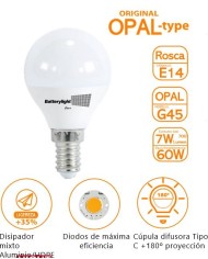 BOMBILLA LED ESFERICA G45 BATTERYLIGHT 7W. E14 6000K