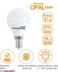 BOMBILLA LED ESFERICA G45 BATTERYLIGHT 7W. E14 2700K