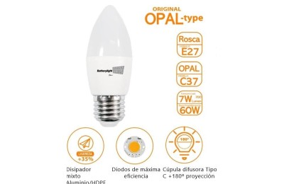 BOMBILLA LED VELA C37 BATTERYLIGHT 7W. E27 2700K