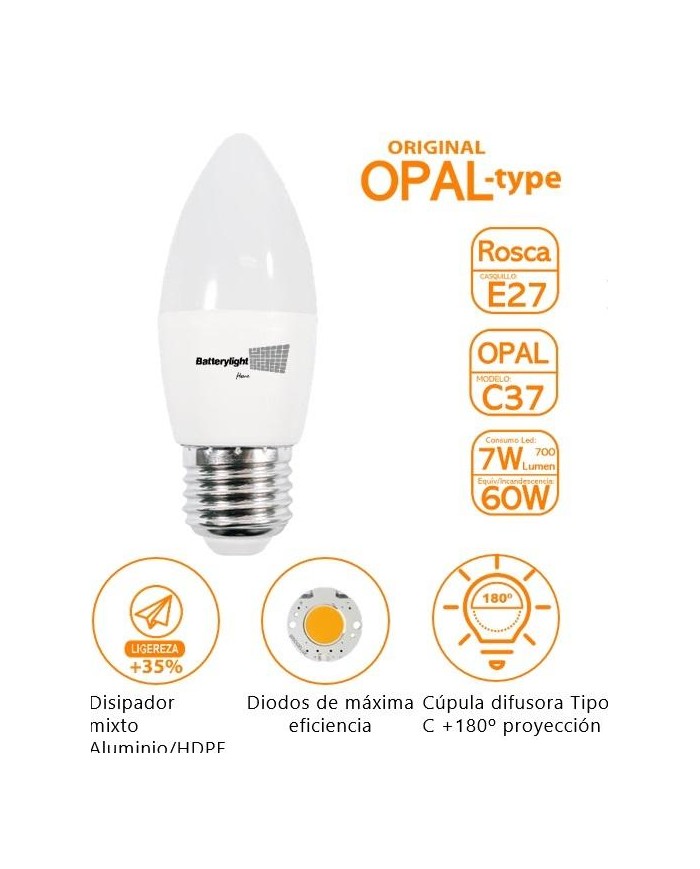 BOMBILLA LED VELA C37 BATTERYLIGHT 7W. E27 2700K