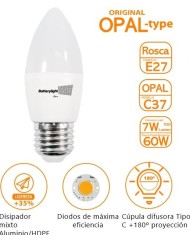 BOMBILLA LED VELA C37 BATTERYLIGHT 7W. E27 2700K