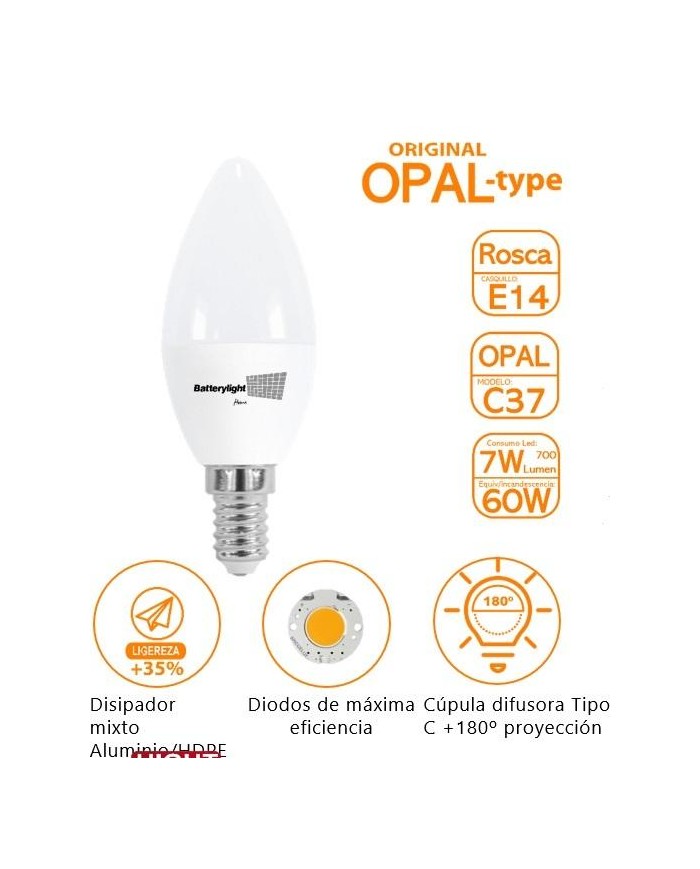 BOMBILLA LED VELA C37 BATTERYLIGHT 7W. E14 2700K