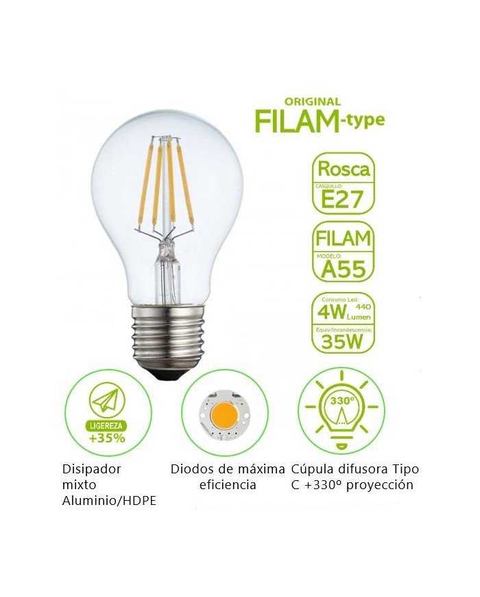 BOMBILLA FILAMENTO BATTERYLIGHT A60  4W. E27 2700K