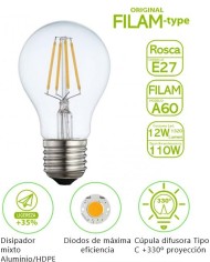 BOMBILLA FILAMENTO BATTERYLIGHT A60 12W. E27 2700K