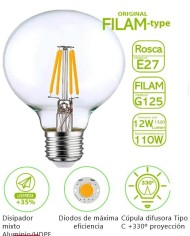BOMBILLA FILAMENTO BATTERYLIGHT G125 12W. E27 2700K