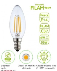 BOMBILLA FILAMENTO BATTERYLIGHT C37 6W. E14 2700K