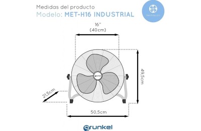 VENTILADOR SUELO  90W.40CM. INDUSTRIAL GRUNKEL
