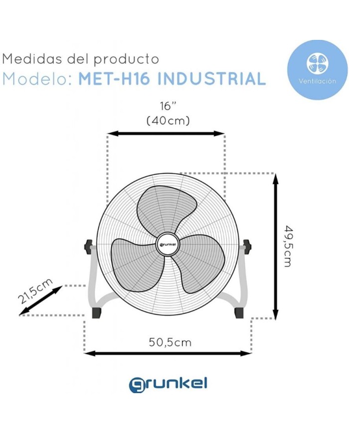 VENTILADOR SUELO  90W.40CM. INDUSTRIAL GRUNKEL