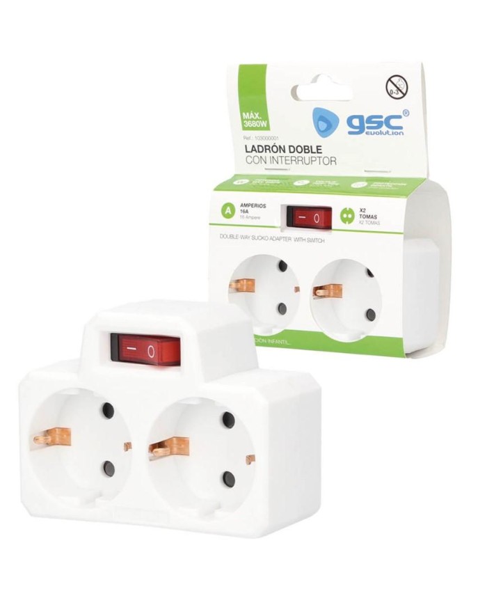 LADRON 2 ENCHUFES CON INTERRUPTOR BL GSC