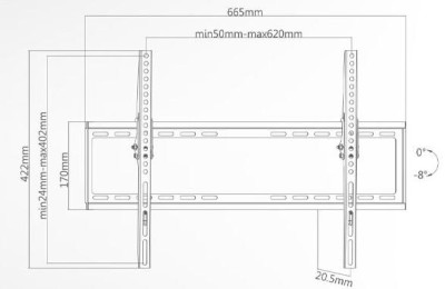 SOPORTE PARED TV BASCULANTE 0º-8º 37-70 600X400MM.