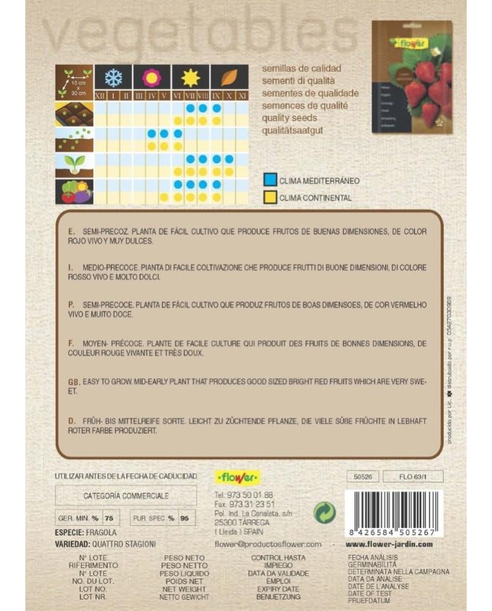 SOBRE SEMILLAS FLOWER FRESAS CUATRO ESTACIONES