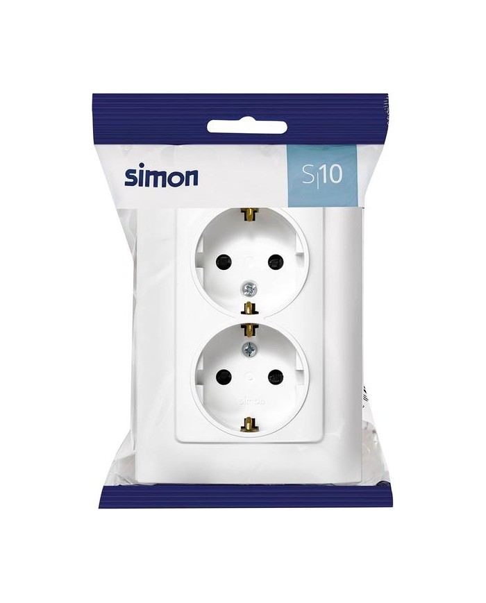BASE ENCHUFE DOBLE EMPOTRAR SIMON 10 BLANCO 12X8,3X4,85 CMS.